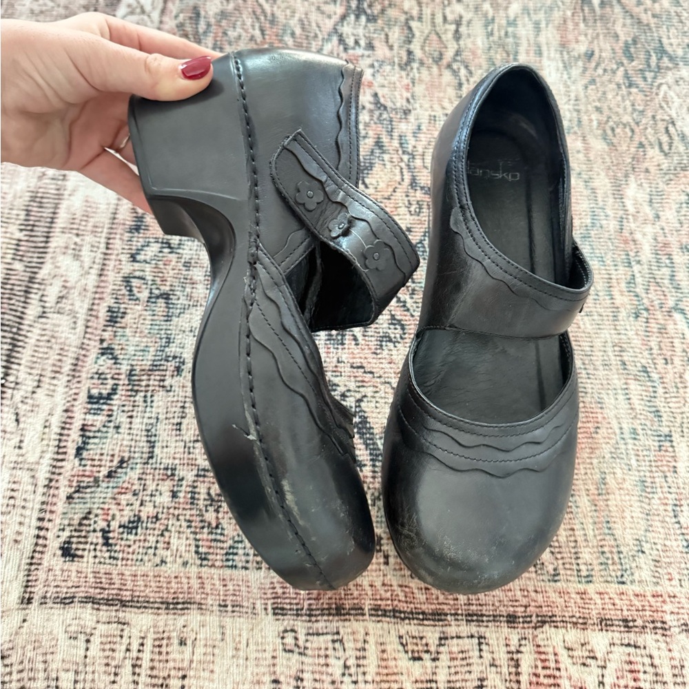 Dansko Mary Jane Clogs Womens US 10 10.5 EUR 40 Leather Black Chunky Heel Shoes